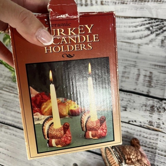 Vintage Turkey Candle Holders Ceramic Thanksgiving Fall Autumn Dinner Room Table - Picture 9 of 9